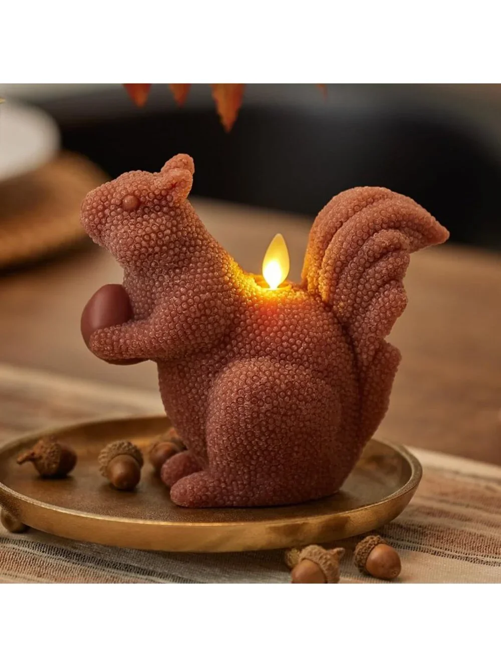 Flameless Flickering Moving Flame LED Candle - Fall Harvest Squirrel Décor 6